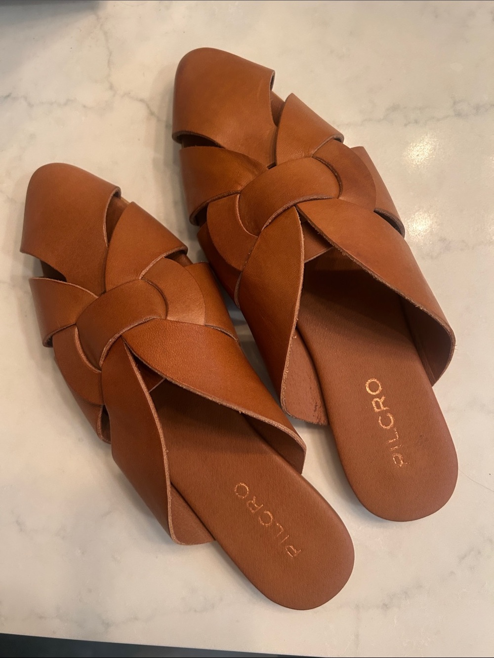 Anthropologie - Pilcro Cognac Braided Leather Slide Mules